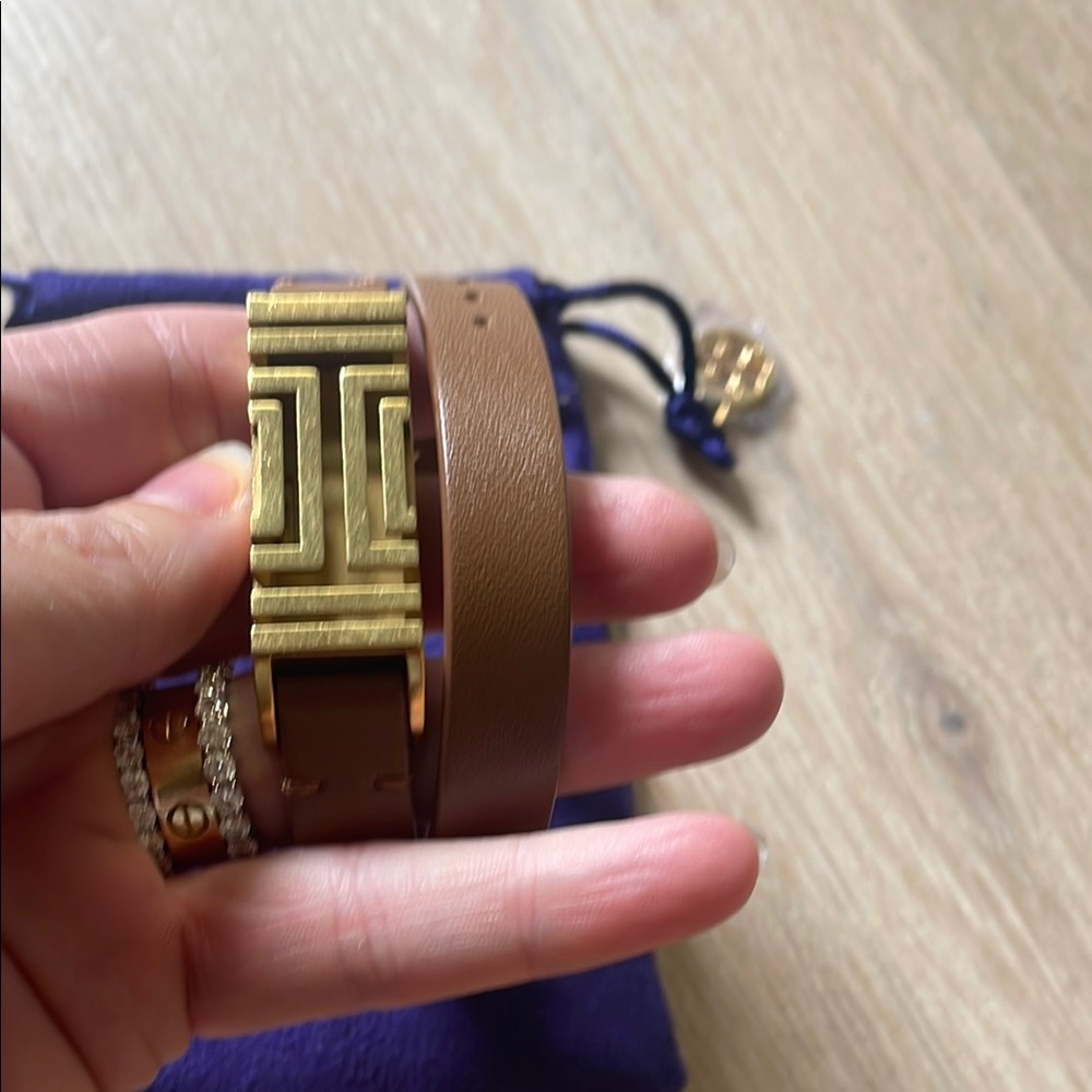 Tory Burch Gold and Brown leather wrap Bracelet